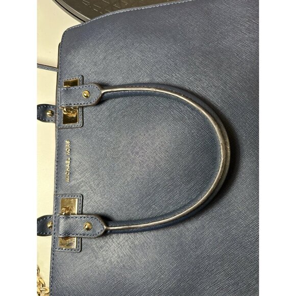 Michael Kors Quinn- Navy Blue Saffiano Leather Satchel Purse - Picture 8 of 9